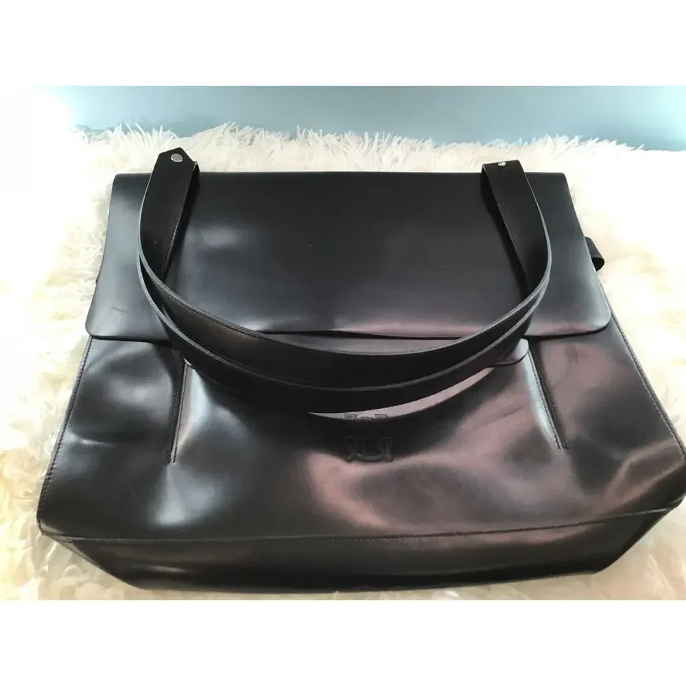 Jean Paul GAULTIER Logo Embossed Black Leather Flap Messenger Bag